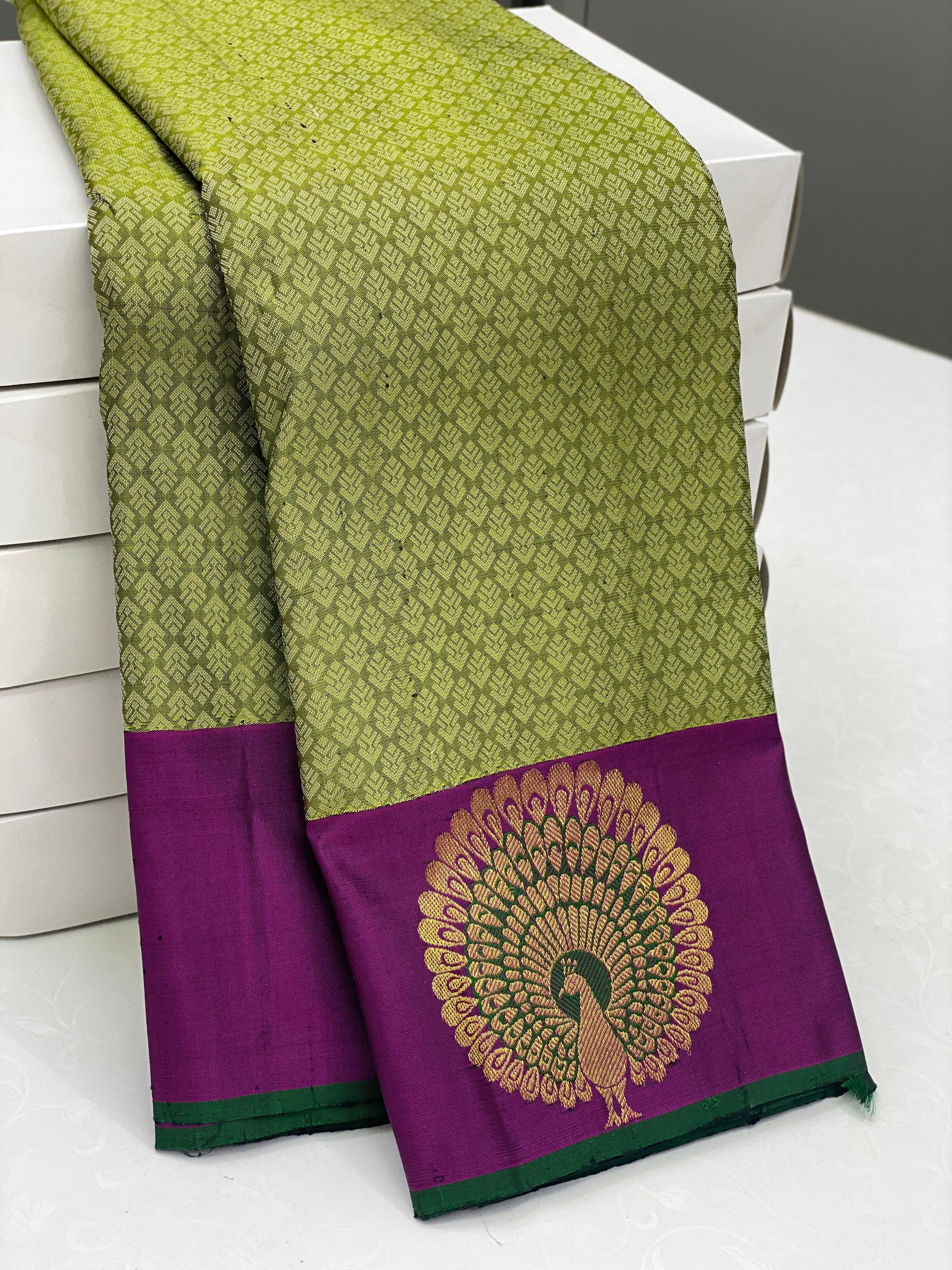 Classic Olive Green & Wine Red 2gm Zari Elegance Kanchipuram Handloom Silk Saree SS24730