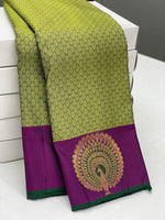 Load image into Gallery viewer, Classic Olive Green &amp; Wine Red 2gm Zari Elegance Kanchipuram Handloom Silk Saree SS24730
