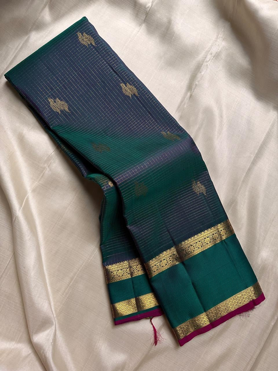 Classic Peacock Green Elegance Kanchipuram Handloom Silk Saree SS23675