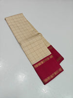 Load image into Gallery viewer, Classic Banana Cream &amp; Ruby Red 2gm Zari Korvai Elegance Kanchipuram Handloom Silk Saree SS28091
