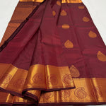 Load image into Gallery viewer, Classic Brown Red Rose Gold Zari Elegance Kanchipuram Handloom Silk Saree SS23586
