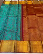 Load image into Gallery viewer, Classic Sea Green &amp; Chilli Red 2gm Zari Elegance Kanchipuram Handloom Silk Saree SS27353
