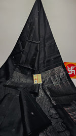 Load image into Gallery viewer, Classic Charcoal Black Elegance Handloom Soft Silk Saree SS25666
