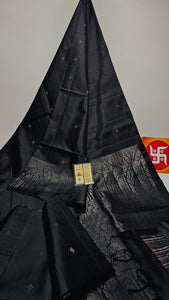 Classic Charcoal Black Elegance Handloom Soft Silk Saree SS25666