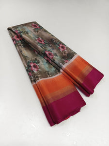 Classic Floral Grey & Deep Pink 1gm Zari Elegance Kanchipuram Handloom Silk Saree SS25312