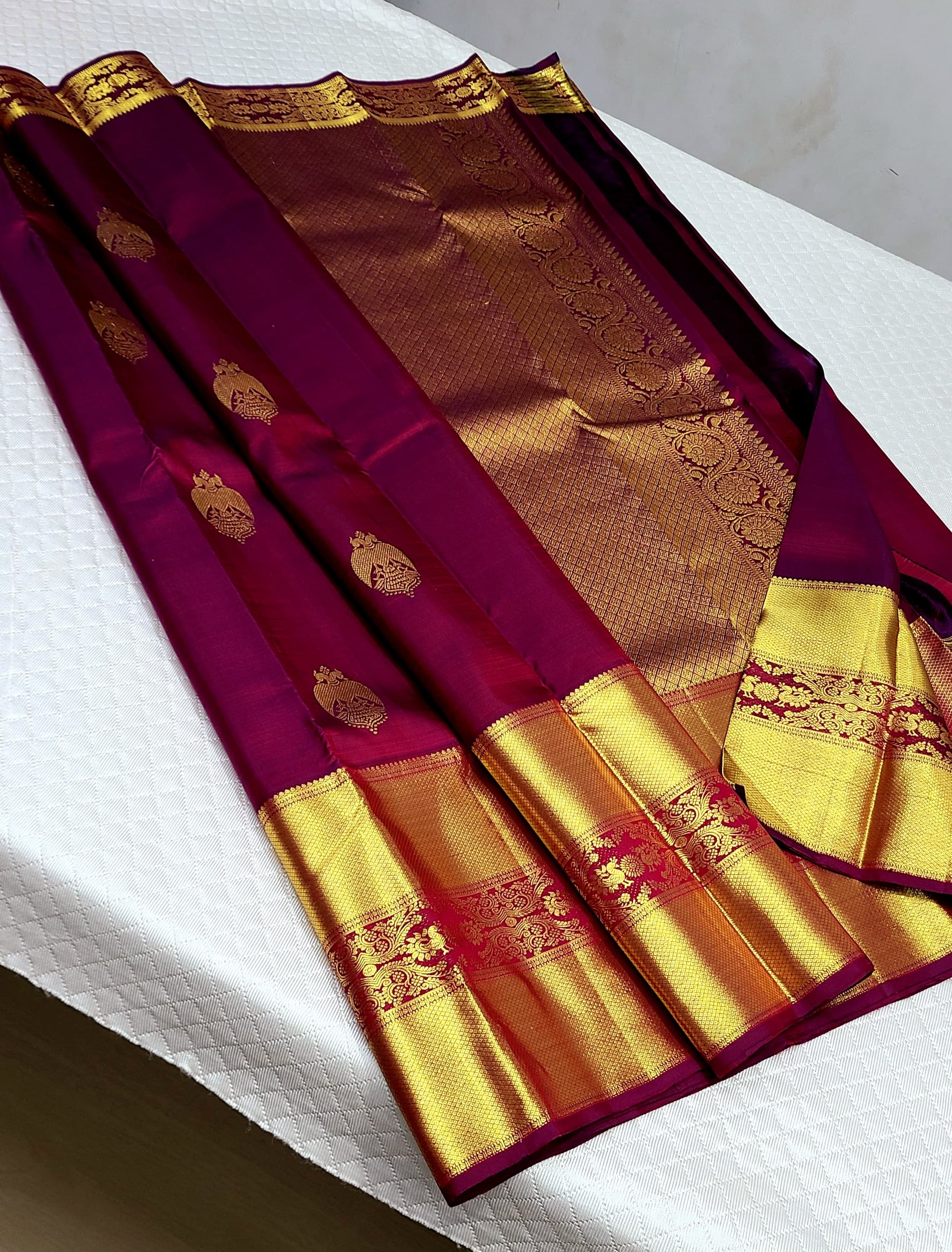 Classic Wine 1gm Zari Kanchipuram Handloom Silk Saree SS26209