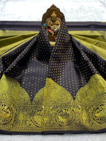 Load image into Gallery viewer, Classic Charcoal Black 2gm Zari Elegance Kanchipuram Handloom Silk Saree SS27998
