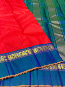 Classic Brick Red & Robin Blue 2gm Zari Elegance Kanchipuram Handloom Silk Saree SS25308