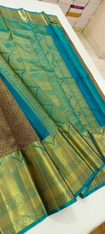 Load image into Gallery viewer, Classic Coffee Brown &amp; Peacock Green 2gm Zari Bridal Elegance Kanchipuram Handloom Silk Saree SS23943
