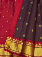 Load image into Gallery viewer, Classic Dark Brown &amp; Chilli Red 2gm Zari Vintage Elegance Kanchipuram Handloom Silk Saree SS27665
