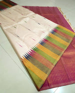 Load image into Gallery viewer, Classic Butter Cream &amp; Onion Pink 2gm Zari Temple Border Elegance Kanchipuram Handloom Silk Saree SS28299
