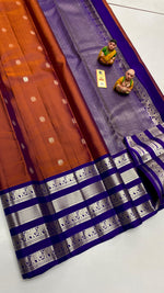 Load image into Gallery viewer, Classic Brown &amp; Violet Elegance Kanchipuram Handloom Silk Saree SS24755
