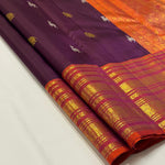 Load image into Gallery viewer, Classic Plum &amp; Burnt Orange Elegance Kanchipuram Handloom Silk Saree SS27377
