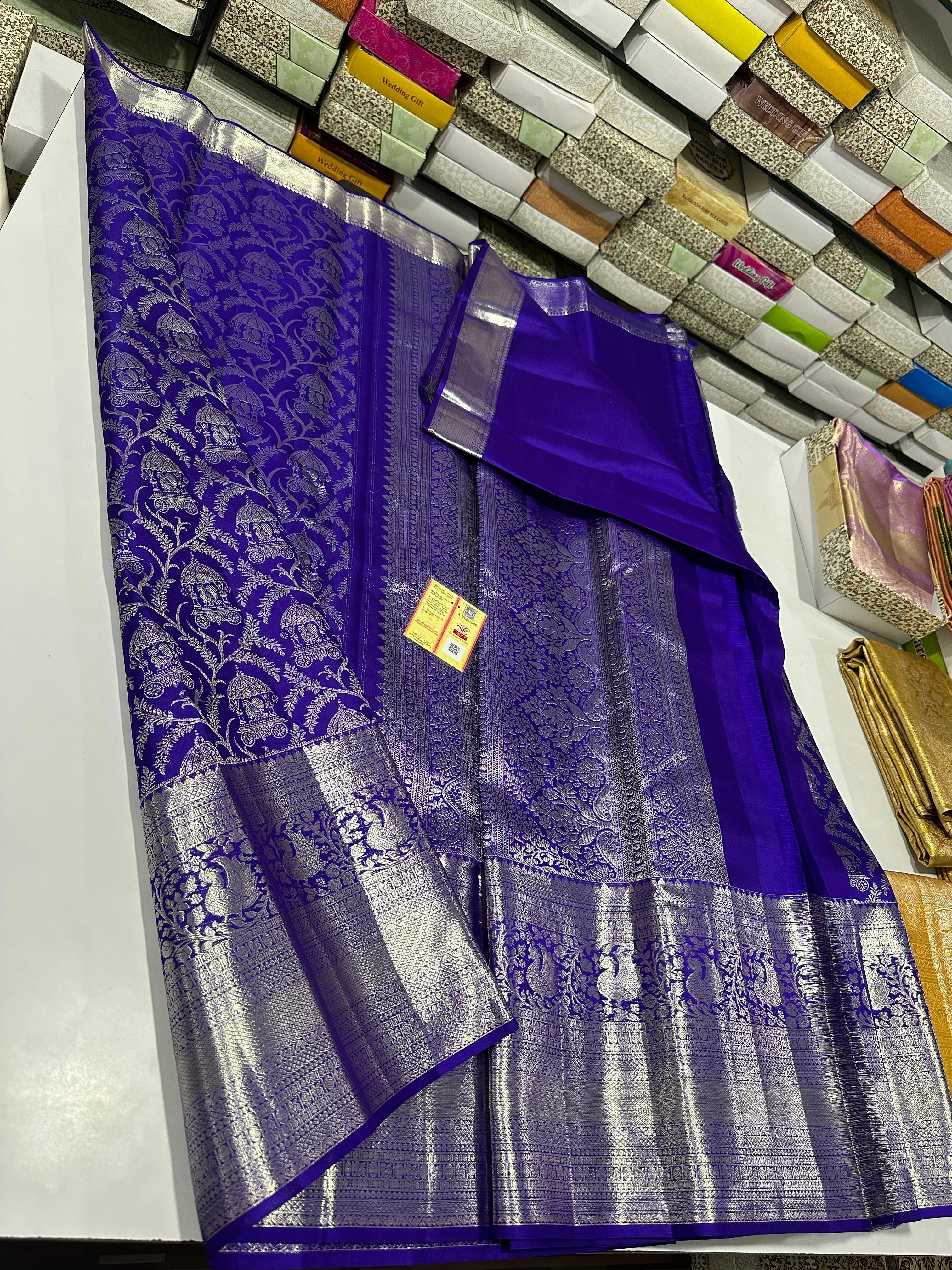 Classic Deep Blue Bridal Elegance Kanchipuram Handloom Silk Saree SS24666