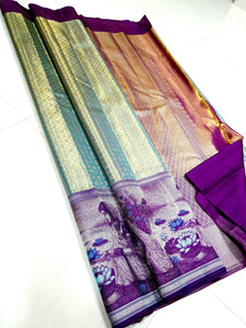 Classic Sky Blue & Vadamalli 4D designed Bridal Elegance Kanchipuram Handloom Silk Saree SS24777