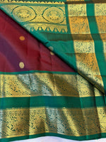 Load image into Gallery viewer, Classic Brown &amp; Deep Green 2gm Zari Elegance Kanchipuram Handloom Silk Saree SS27552
