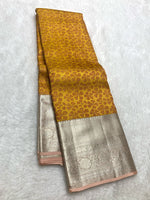 Load image into Gallery viewer, Classic Mustard &amp; Pink 2gm Zari Elegance Kanchipuram Handloom Silk Saree SS24788
