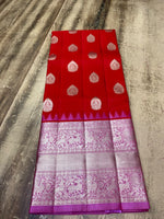 Load image into Gallery viewer, Classic Carmine Red &amp; Blush Pink Elegance Kanchipuram Handloom Silk Saree SS28434
