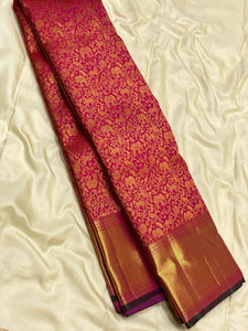 Classic Deep Pink & Dark Green 2gm Zari Kanchipuram Handloom Silk Saree SS25616