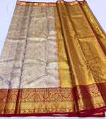 Load image into Gallery viewer, Classic Beige &amp; Crimson Red 1gm Zari Bridal Elegance Kanchipuram Handloom Silk Saree SS24110
