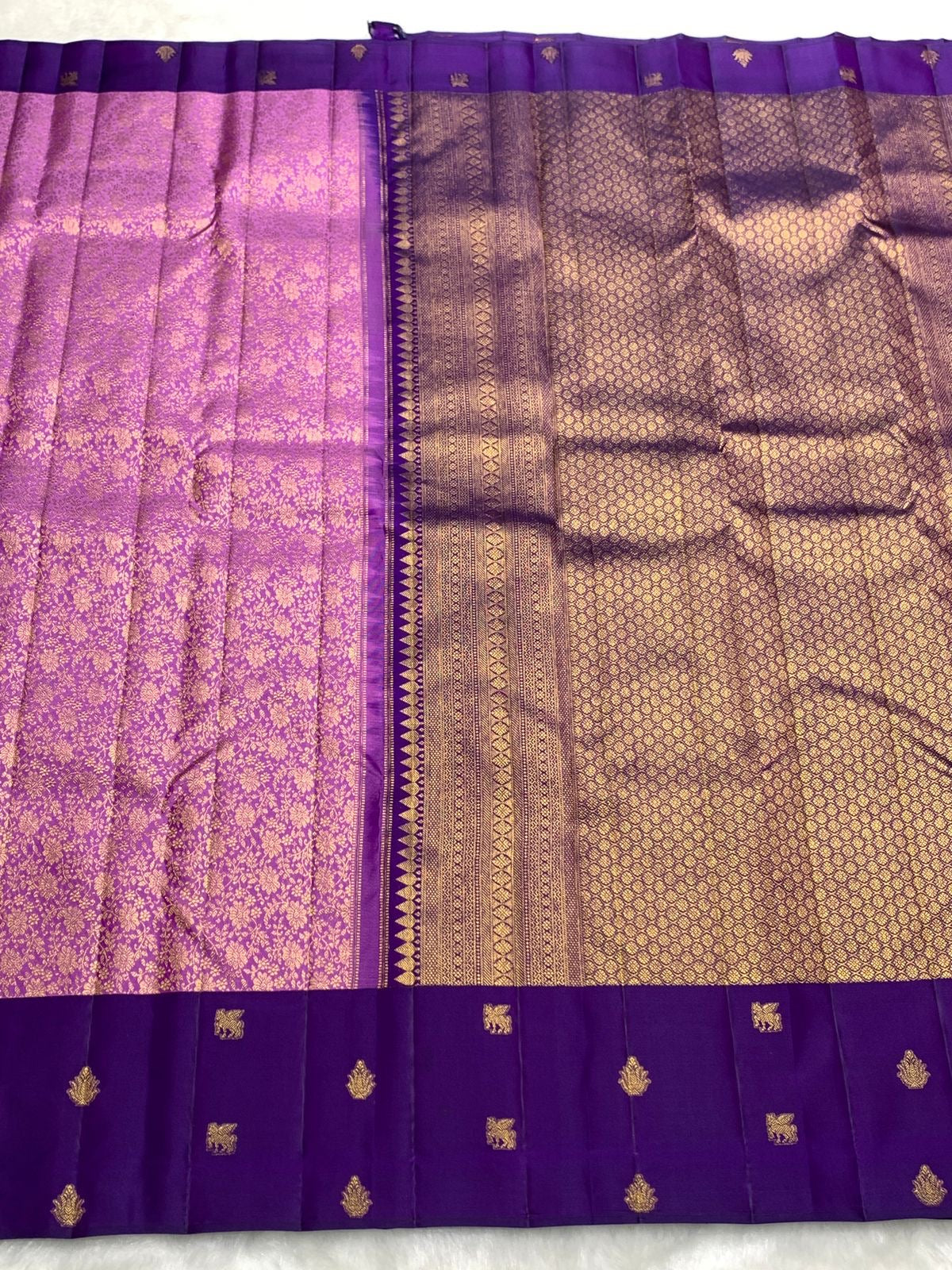 Classic Lilac Pink & Purple 2gm Zari Elegance Kanchipuram Handloom Silk Saree SS25366