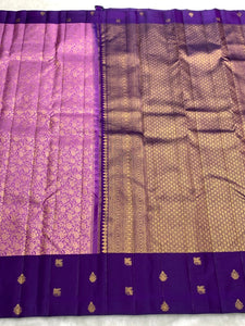 Classic Lilac Pink & Purple 2gm Zari Elegance Kanchipuram Handloom Silk Saree SS25366