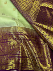 Classic Pastel Green & Purple 2gm Zari Elegance Kanchipuram Silk Saree SS23917