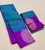 Load image into Gallery viewer, Classic Peacock Blue &amp; Wine Purple 2gm Zari Kanchipuram Handloom Silk Saree SS26195
