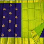 Load image into Gallery viewer, Classic Royal Blue &amp; Spring Lime Green 1gm Zari Butta Korvai Elegance Kanchipuram Handloom Silk Saree SS27556
