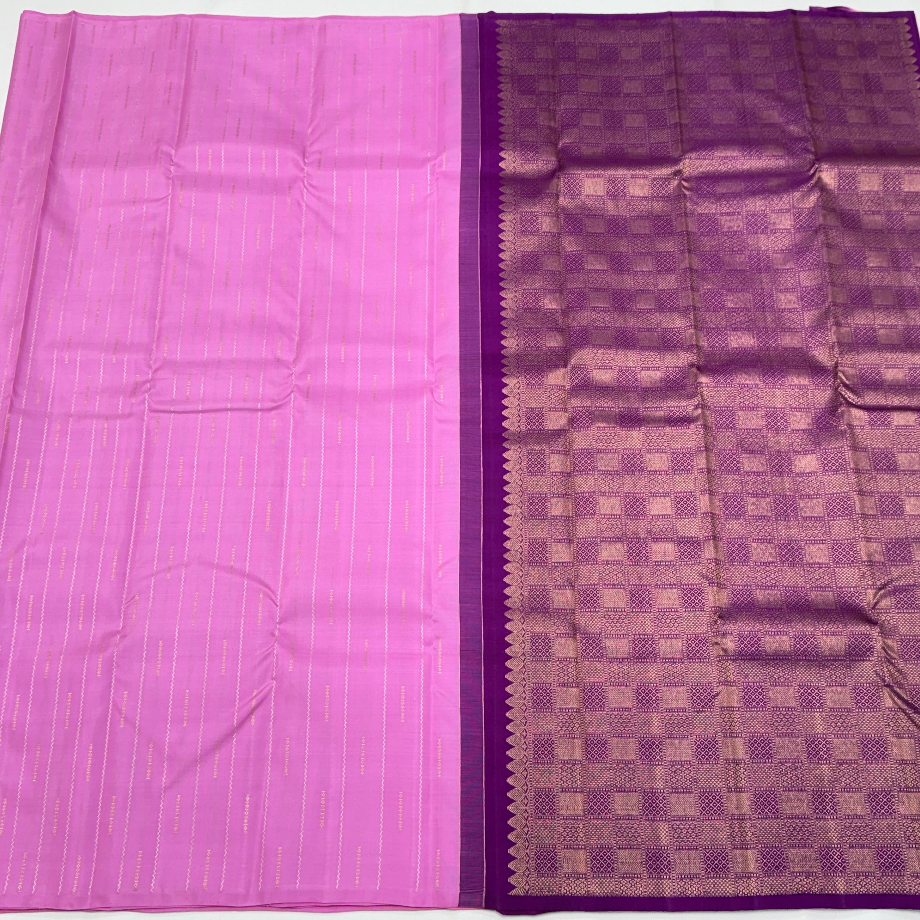 Classic Creamy Pink & Plum Elegance Handloom Silk Saree SS23583