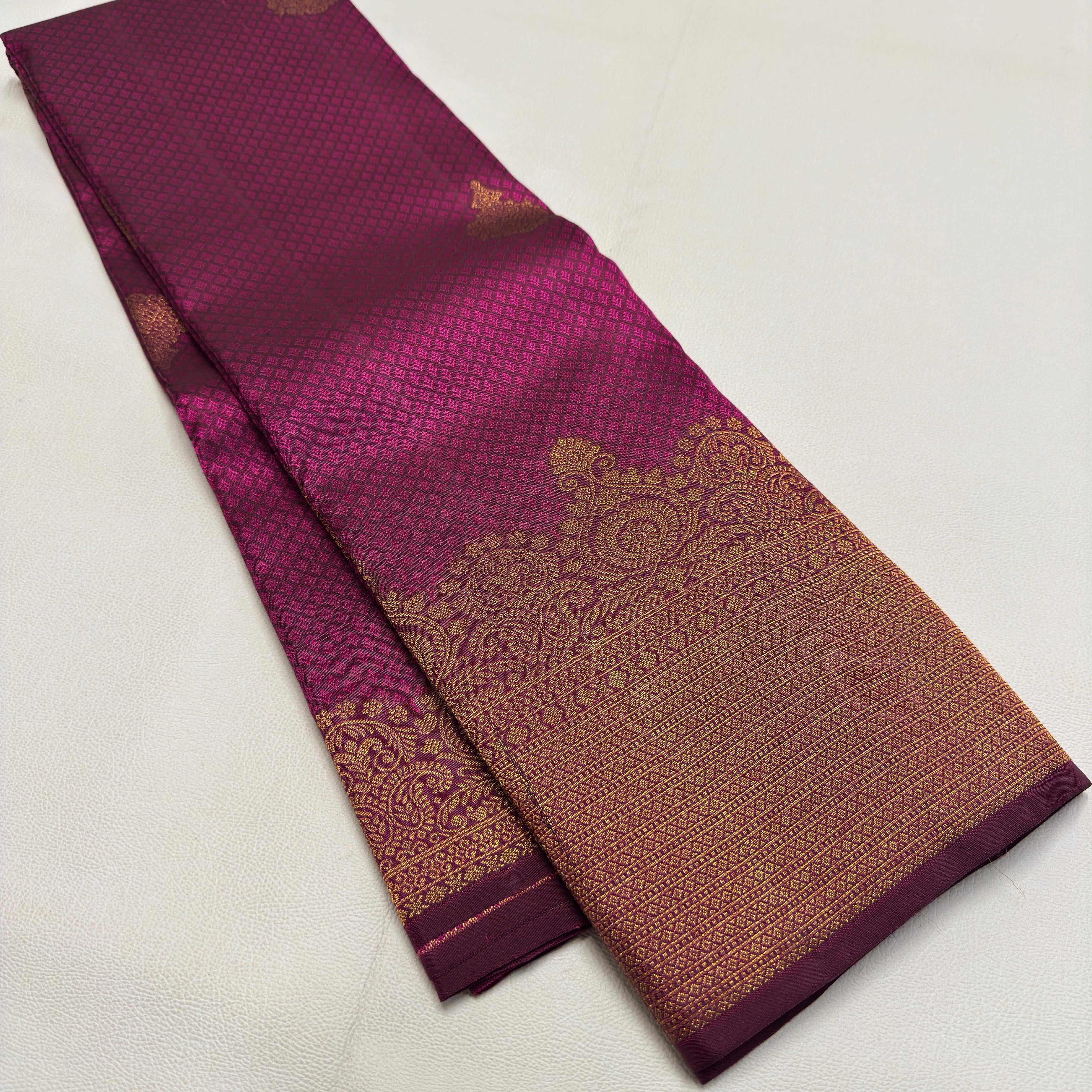 Classic Deep Pink 2gm Zari Temple Bridal Elegance Kanchipuram Handloom Silk Saree SS26582