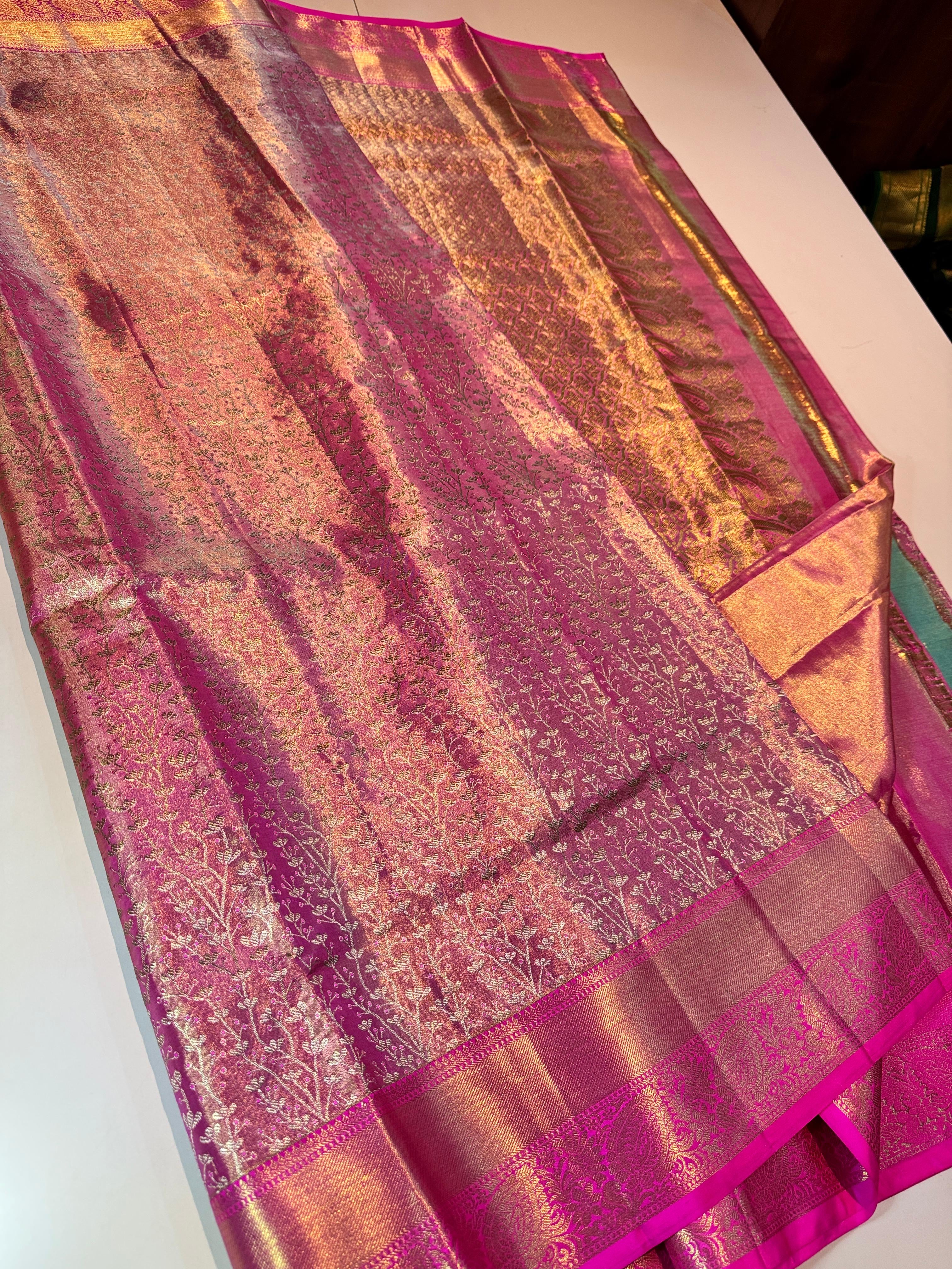 Classic Fuchsia Pink Elegance Kanchipuram Tissue Handloom Silk Saree SS24506