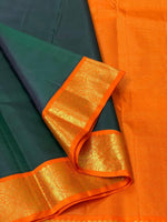 Load image into Gallery viewer, Classic Pine Green &amp; Orange 2gm Zari Elegance Kanchipuram Handloom Silk Saree SS24706
