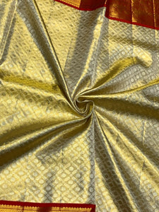 Classic Golden Cream & Red 2gm Zari Bridal Elegance Kanchipuram Handloom Silk Saree SS25281