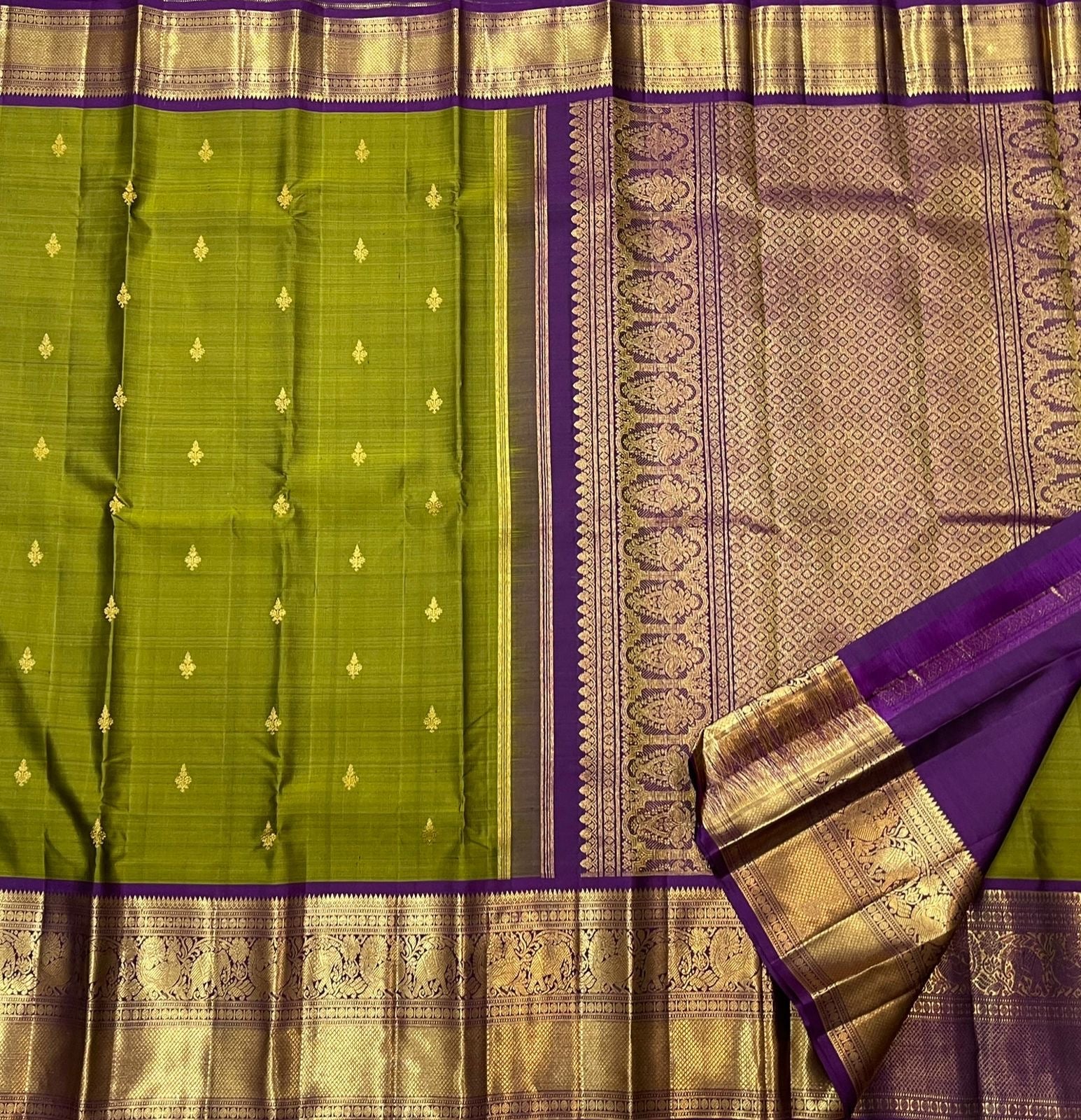 Classic Spring Green & Violet 1gm Vintage Kanchipuram Handloom Silk Saree SS26278