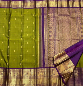 Classic Spring Green & Violet 1gm Vintage Kanchipuram Handloom Silk Saree SS26278