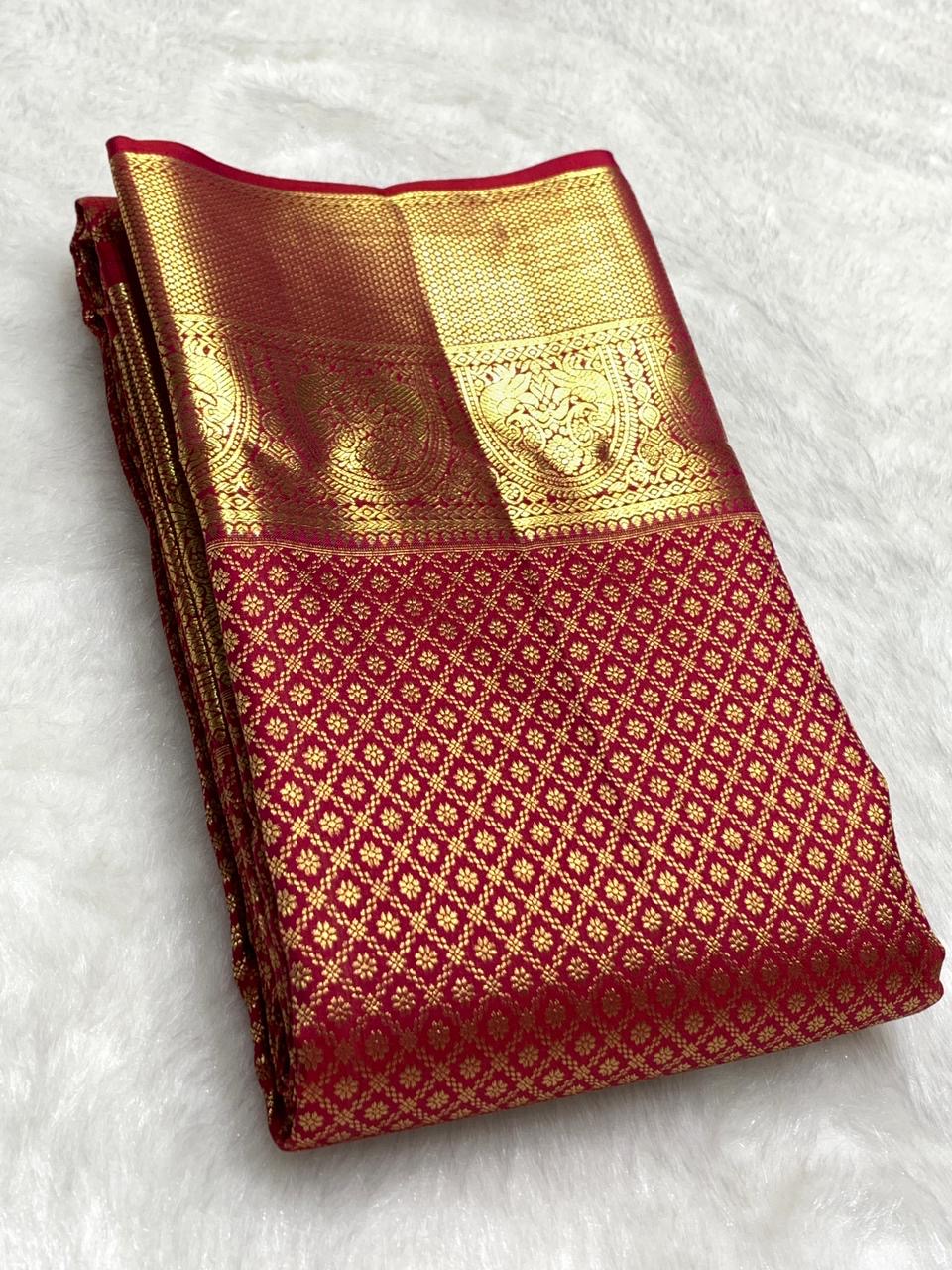 Classic Pinkish Red 2gm Zari Bridal Elegance Kanchipuram Handloom Silk Saree SS25431