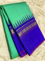 Load image into Gallery viewer, Classic Sea Green &amp; Robin Blue 2gm Zari Elegance Kanchipuram Handloom Silk Saree SS25307
