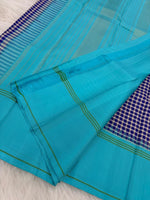 Load image into Gallery viewer, Classic Navy Blue &amp; Sea Green 2gm Zari Korvai Checks Elegance Kanchipuram Handloom Silk Saree SS27815
