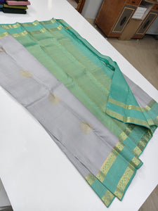 Pastel Grey Sorbet & Sea Green Kanchipuram Handloom Silk Saree SS25923