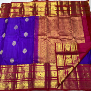 Classic Bluish Violet & Ruby Pink 2gm Zari Bridal Elegance Kanchipuram Handloom Silk Saree SS22872