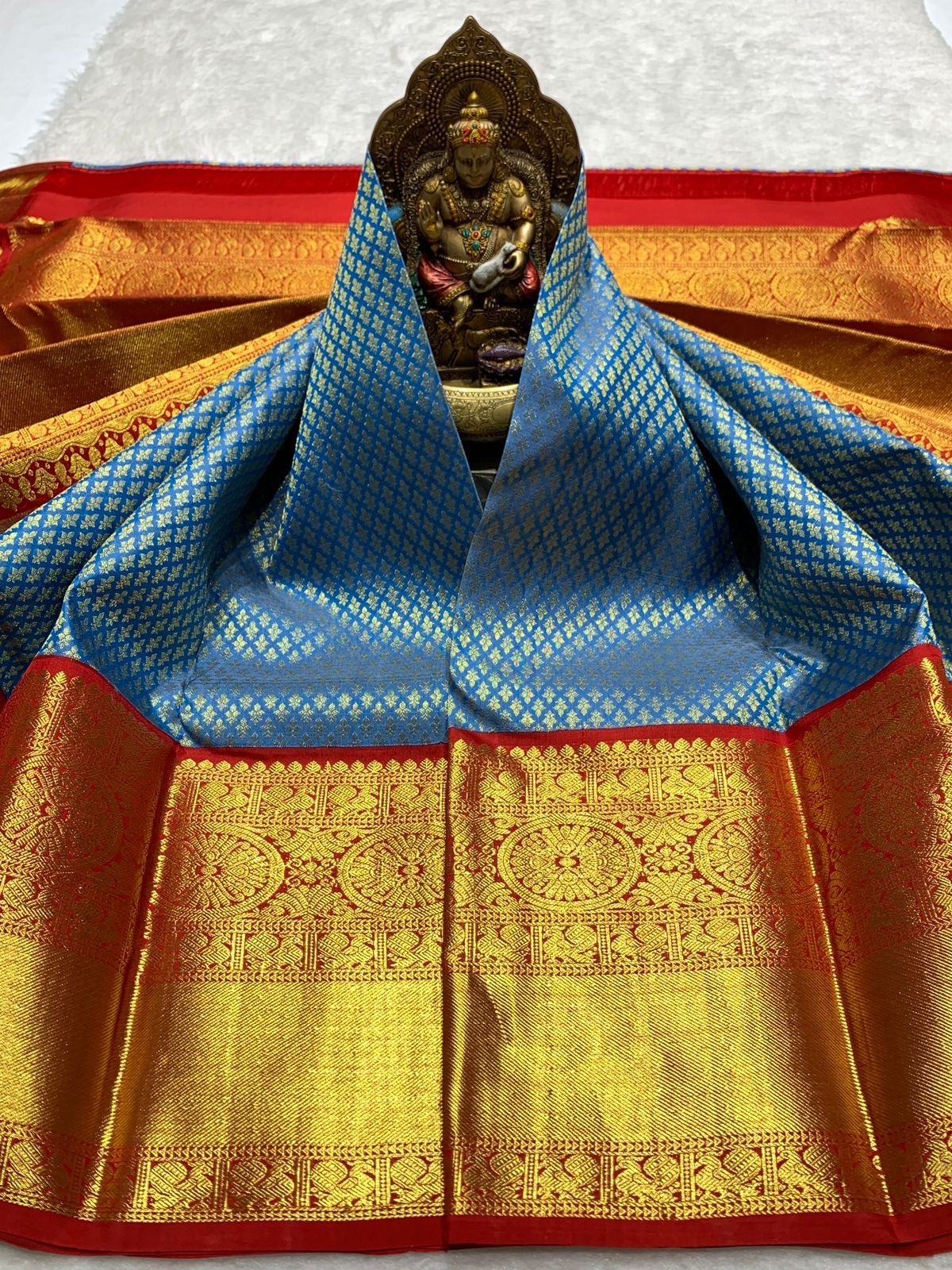 Classic Steel Blue & Brick Red 2gm Zari Bridal Elegance Kanchipuram Handloom Silk Saree SS25835