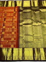 Load image into Gallery viewer, Classic Burnt Orange &amp; Coffee Brown 2gm Zari Elegance Kanchipuram Handloom Silk Saree SS27502
