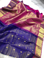Load image into Gallery viewer, Classic Navy Blue &amp; Dark Wine Pink 2gm Zari Kanchipuram Handloom Silk Saree SS25990
