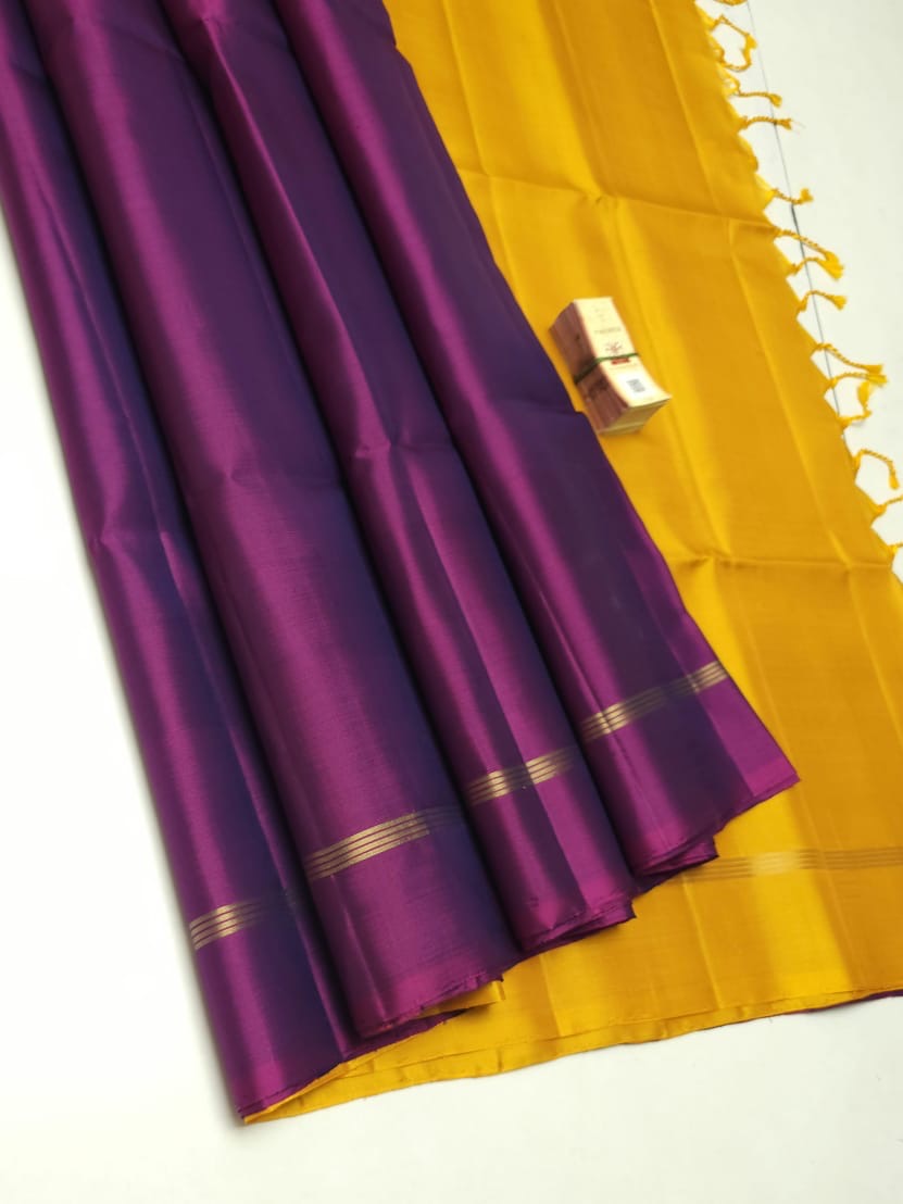 Classic Wine Red & Yellow Elegance Plain Handloom Soft Silk Saree SS24247