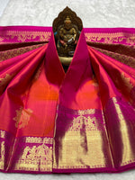 Load image into Gallery viewer, Classic Orange Pink &amp; Fuchsia Pink Elegance Kanchipuram Handloom Silk Saree SS25361
