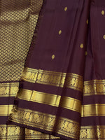 Load image into Gallery viewer, Classic Dark Coffee Brown Long Border Vintage Elegance Kanchipuram Handloom Silk Saree SS27179
