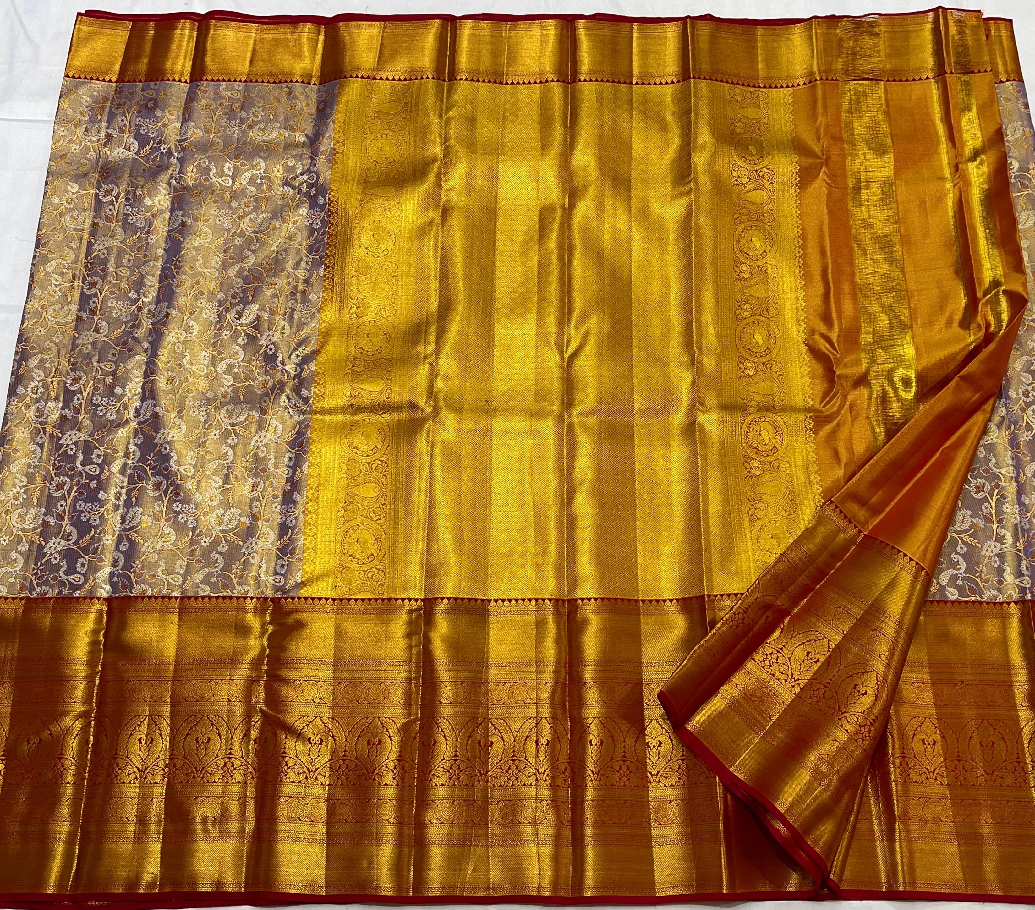 Classic Lavender & Brick Red 2gm Zari Brocade Bridal Elegance Kanchipuram Handloom Silk Saree SS23645