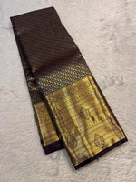 Load image into Gallery viewer, Classic Shadow Black Elegance Semi Tissue Kanchipuram Handloom Silk Saree SS27861
