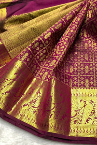 Classic Wine Red 2gm Zari Bridal Elegance Kanchipuram Handloom Silk Saree SS24105